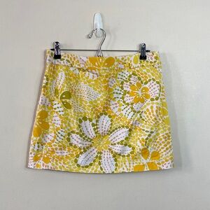 J.Crew Floral Mini Skirt Yellow White Cotton Stretch Size 8 Summer Retro Print
